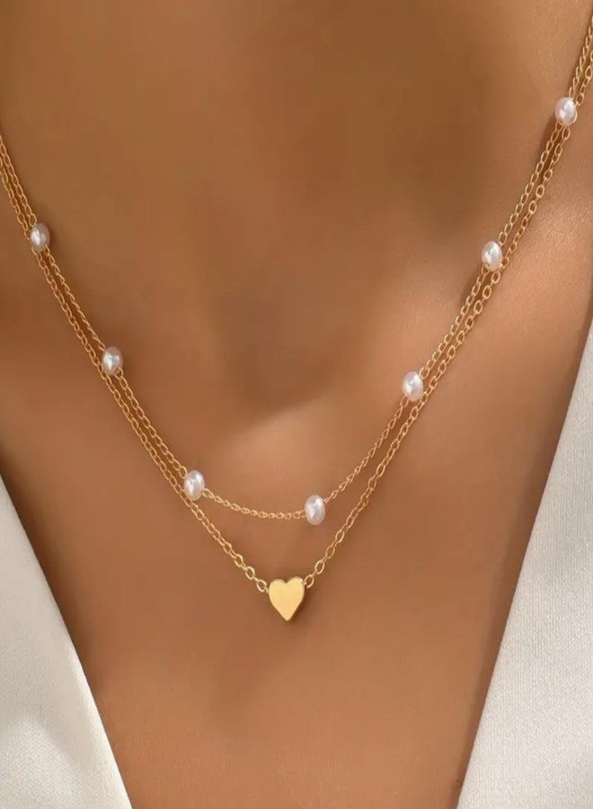 ASCOMY Dainty Gold Necklace for Women 14K Gold Plated Necklaces for Her Layered Pearl Choker O Chain Love Heart Pendant Necklaces Cute Necklaces Festival Jewelry Gift for Women - Image 2